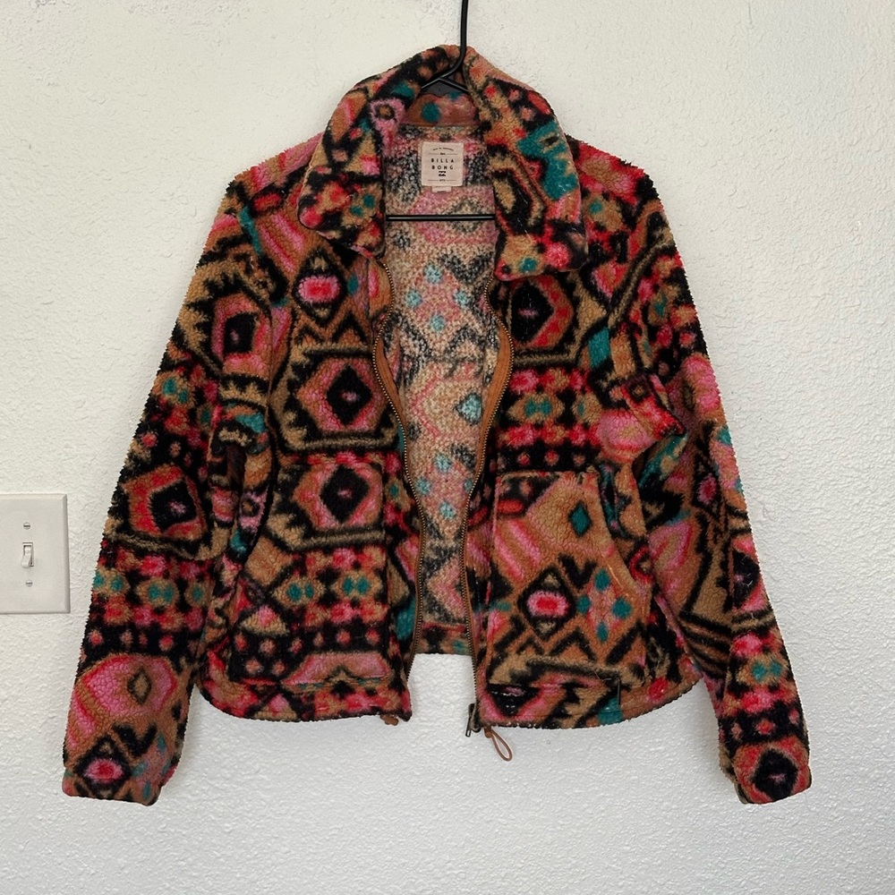 Billabong Pink and Brown Patterned Teddy Jacket
